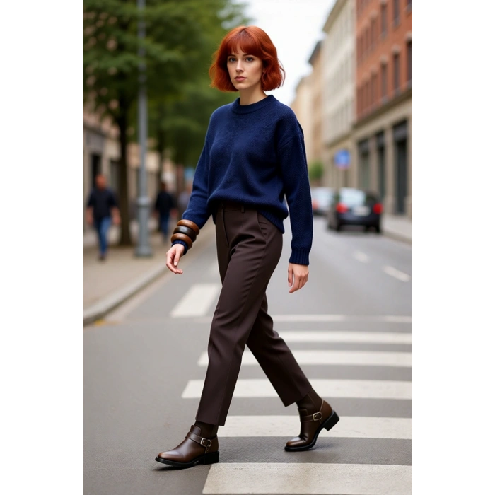 Kadın Oversize Çizgili Bisiklet Yaka Düşük Kol Triko Kazak Kışlık Günlük Şık Kombinler İçin Harika