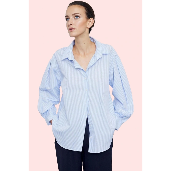 Kadın Oversize Çizgili Dokuma Gömlek Pamuklu Günlük Kombinler İçin Yaz Aylarının Vazgeçilmezi