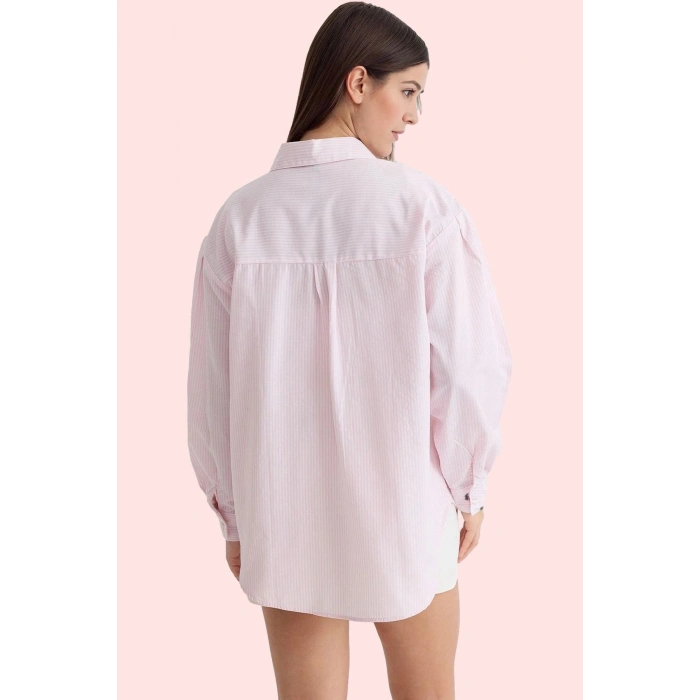 Kadın Oversize Çizgili Dokuma Gömlek Pamuklu Günlük Kombinler İçin Yaz Aylarının Vazgeçilmezi