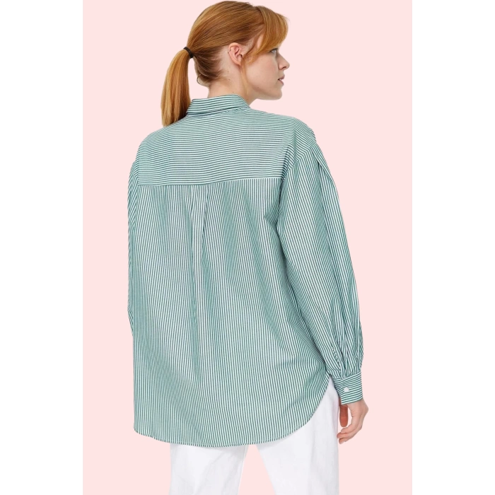 Kadın Oversize Çizgili Dokuma Gömlek Pamuklu Günlük Kombinler İçin Yaz Aylarının Vazgeçilmezi