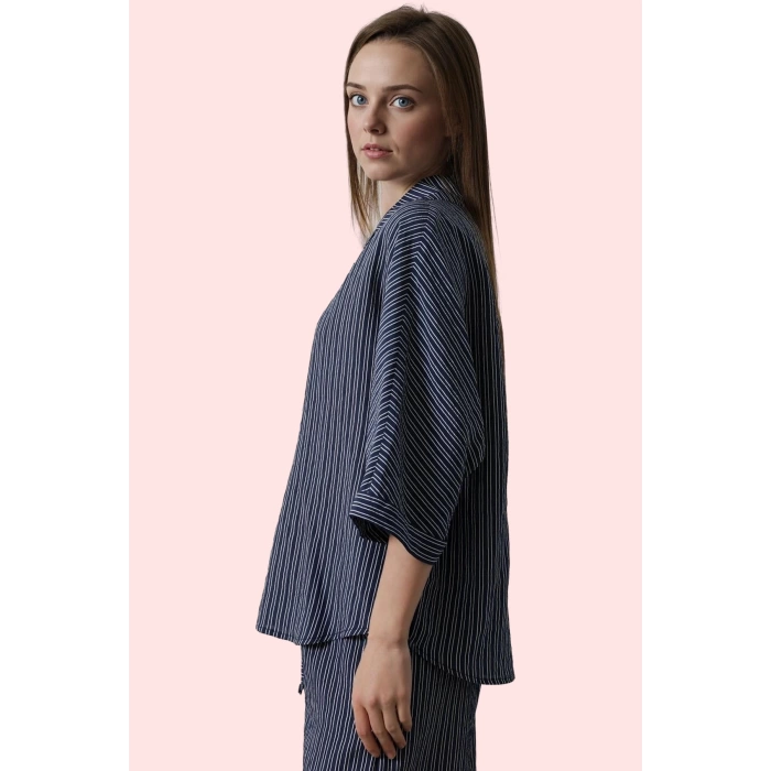 Kadın Oversize Çizgili Gömlek Düşük Kol Uzun Kollu Regular Kalıp Yaz Aylarının Vazgeçilmezi