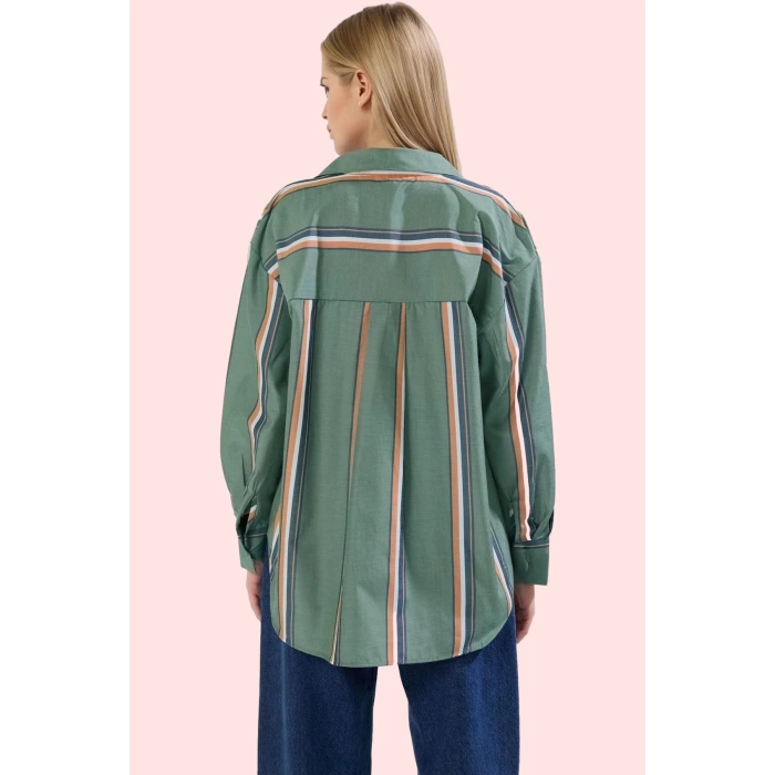 Kadın Oversize Çizgili Pamuklu Gömlek Renk Günlük Kullanım İçin Rahat Yaz Aylarının Vazgeçilmezi