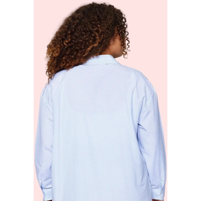 Kadın Oversize Çizgili Poplin Gömlek Rahat Günlük Kombinler Hafta Sonu Yaz Aylarının Vazgeçilmezi