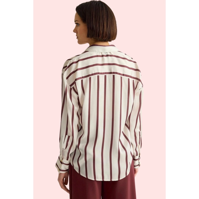 Kadın Oversize Çizgili Saten Gömlek Rahat Kalıp Günlük Kullanım Yaz Aylarının Vazgeçilmezi