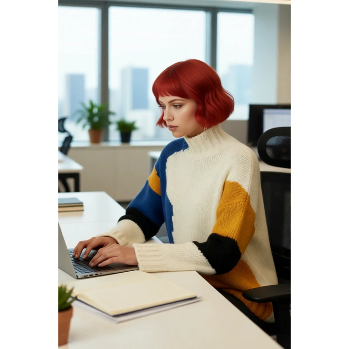 Kadın Oversize Dik Yaka Bej Renk Bloklu Düşük Kol Uzun Triko Kazak Kış Günleri İçin İdeal Seçim