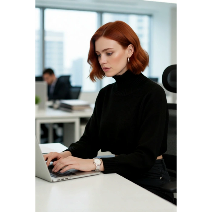 Kadın Oversize Dik Yaka Düz Akrilik Triko Kazak Basic Rahat Kış Kombinleri İçin İdeal Kaliteli