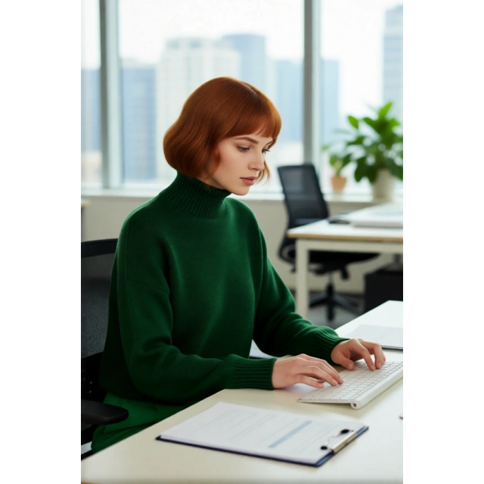 Kadın Oversize Dik Yaka Düz Triko Kazak Uzun Boylu ve Düşük Kollu Kışlık Rahat Günlük Giyim