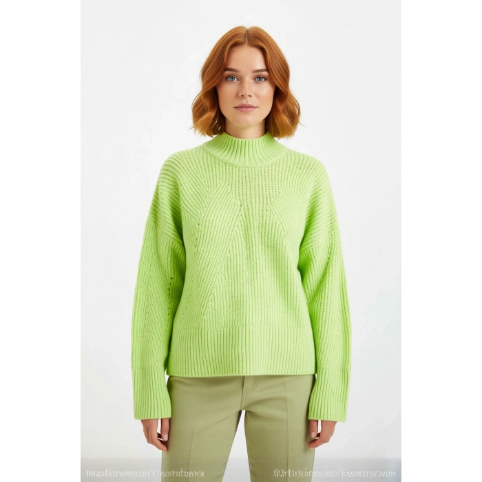 Kadın Oversize Dik Yaka Gri Akrilik Uzun Kollu Basic Triko Kazak Kışlık Kombinlerin Anahtarıdır