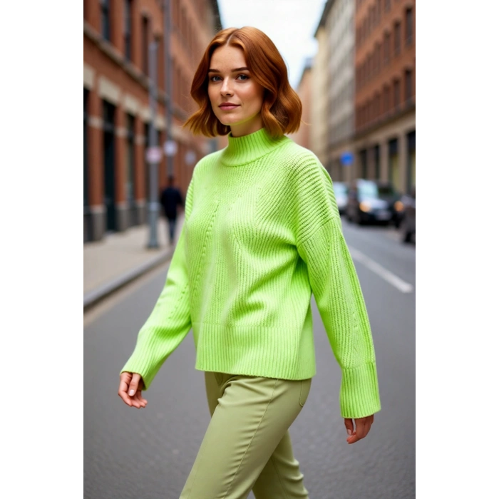 Kadın Oversize Dik Yaka Gri Akrilik Uzun Kollu Basic Triko Kazak Kışlık Kombinlerin Anahtarıdır