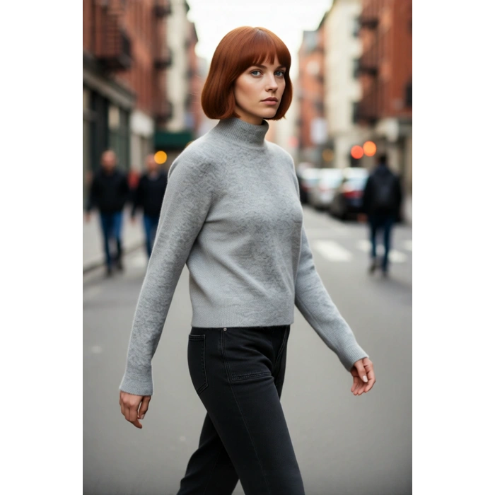 Kadın Oversize Dik Yaka Triko Kazak Reglan Kol Kışlık Günlük Şıklık Sunan Bordo Basic Tasarım