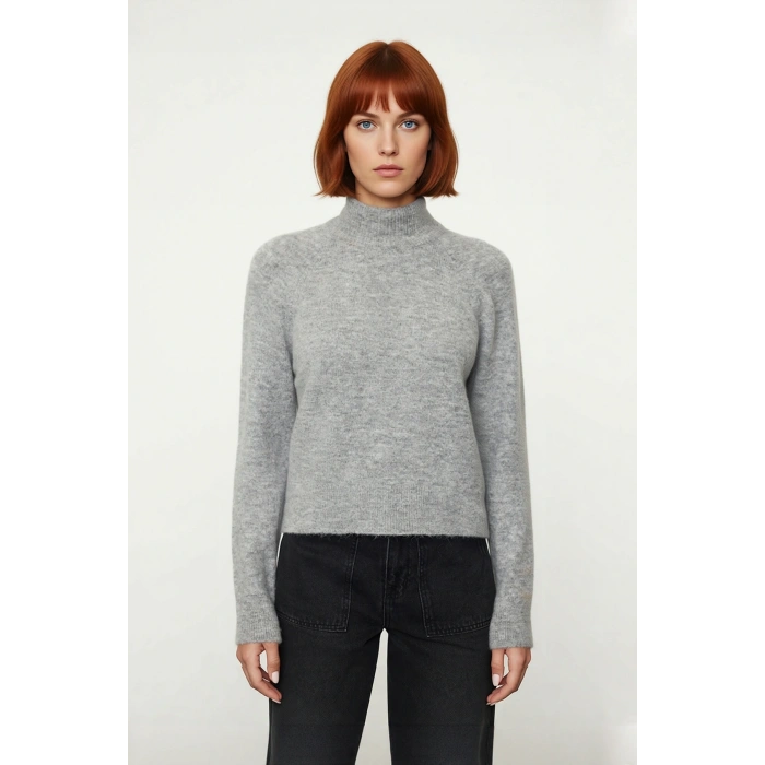 Kadın Oversize Dik Yaka Triko Kazak Reglan Kol Kışlık Günlük Şıklık Sunan Bordo Basic Tasarım