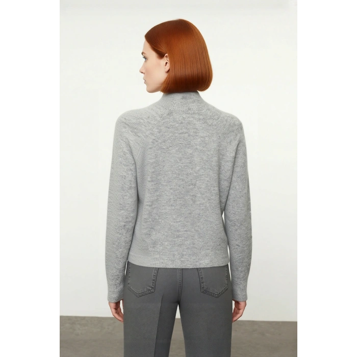 Kadın Oversize Dik Yaka Triko Kazak Reglan Kol Kışlık Günlük Şıklık Sunan Bordo Basic Tasarım