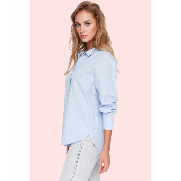 Kadın Oversize Dokuma Gömlek Günlük Ve İş Stilleri İçin Hafta Sonu Yaz Aylarının Vazgeçilmezi