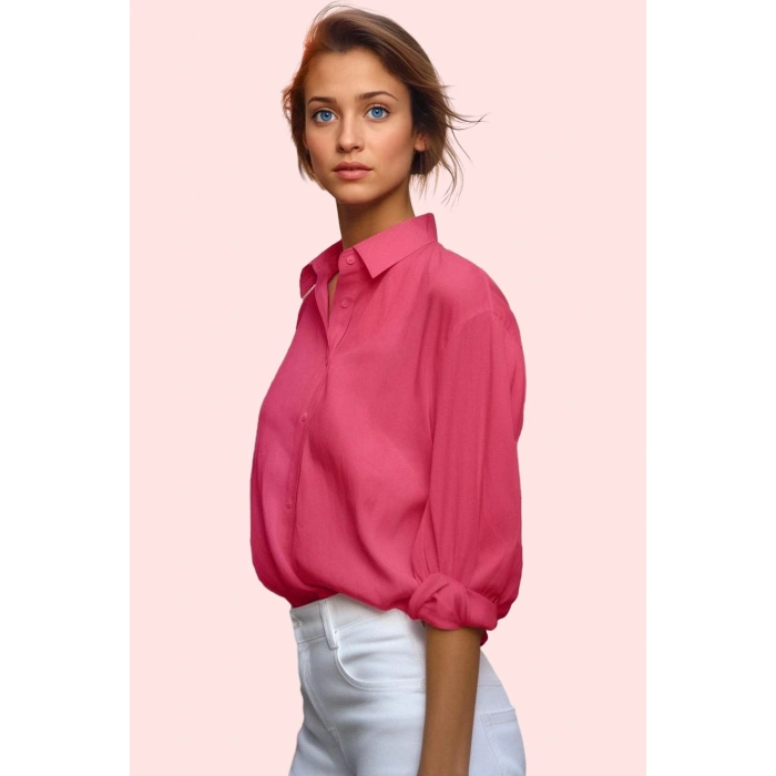 Kadın Oversize Dokuma Gömlek Günlük Ve İş Stilleri İçin Hafta Sonu Yaz Aylarının Vazgeçilmezi