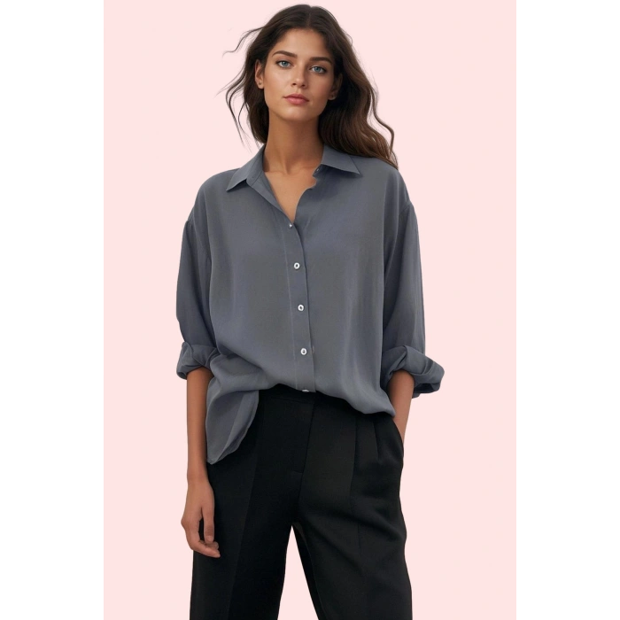 Kadın Oversize Dokuma Gömlek Günlük Ve İş Stilleri İçin Hafta Sonu Yaz Aylarının Vazgeçilmezi