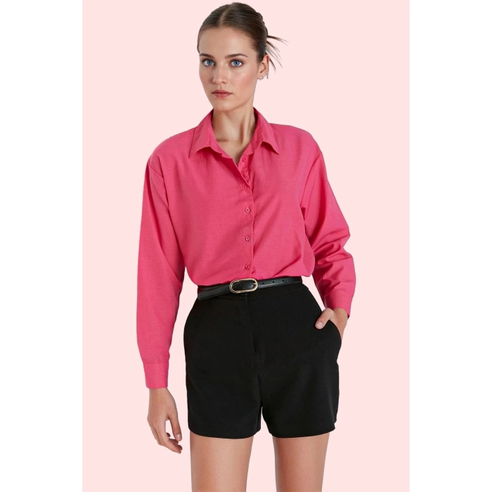 Kadın Oversize Dokuma Gömlek Günlük Ve İş Stilleri İçin Hafta Sonu Yaz Aylarının Vazgeçilmezi