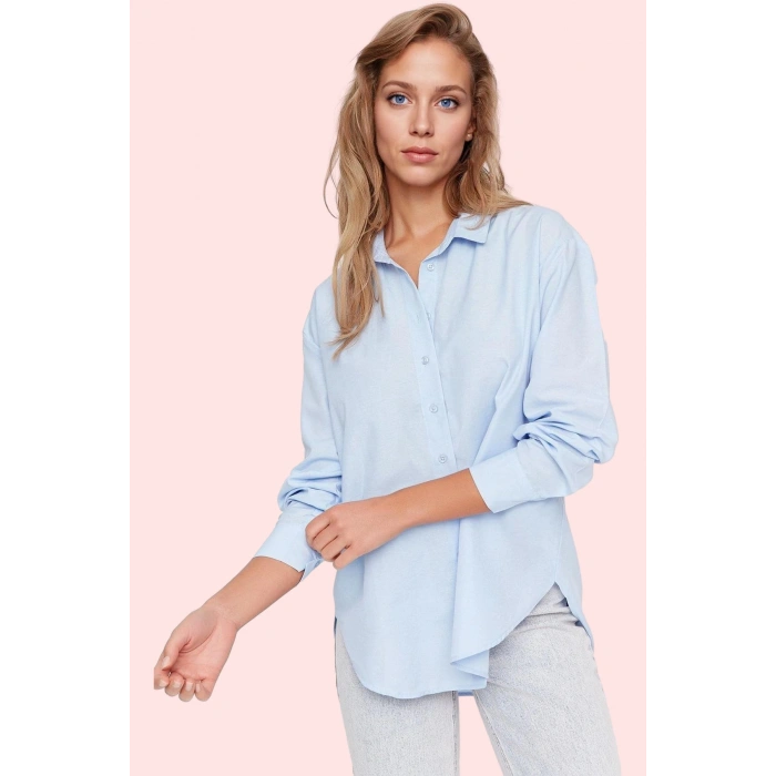 Kadın Oversize Dokuma Gömlek Günlük Ve İş Stilleri İçin Hafta Sonu Yaz Aylarının Vazgeçilmezi
