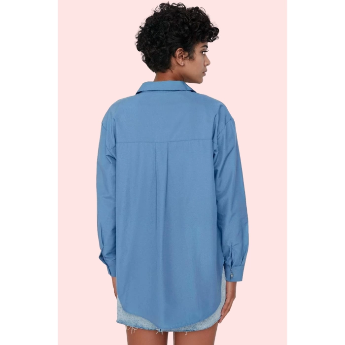 Kadın Oversize Dokuma Gömlek Günlük Ve İş Stilleri İçin Hafta Sonu Yaz Aylarının Vazgeçilmezi
