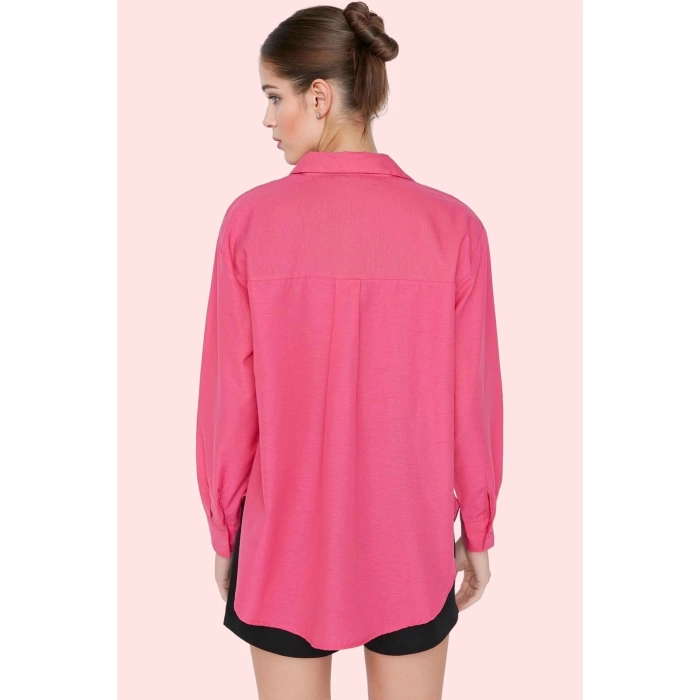 Kadın Oversize Dokuma Gömlek Günlük Ve İş Stilleri İçin Hafta Sonu Yaz Aylarının Vazgeçilmezi