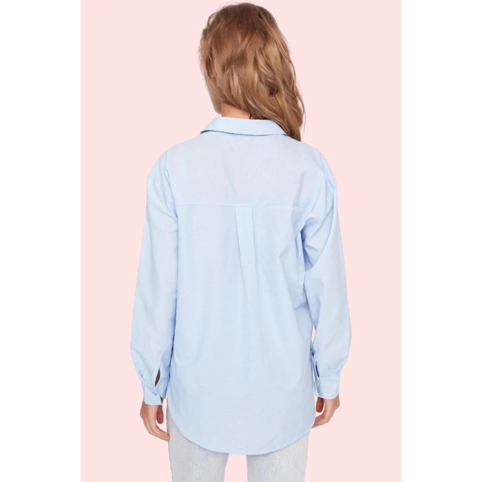 Kadın Oversize Dokuma Gömlek Günlük Ve İş Stilleri İçin Hafta Sonu Yaz Aylarının Vazgeçilmezi