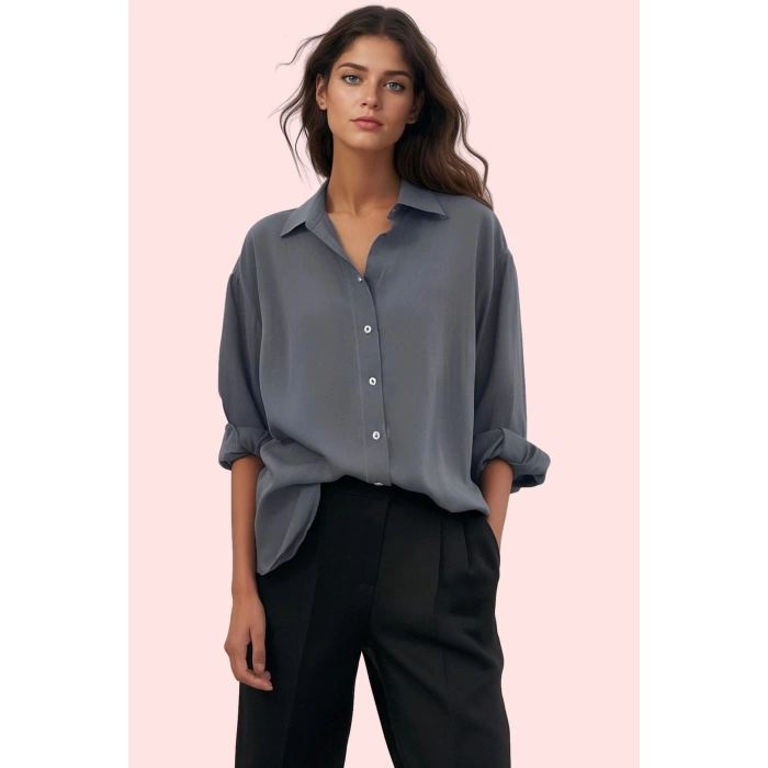 Kadın Oversize Dokuma Gömlek Günlük Ve İş Stilleri İçin Hafta Sonu Yaz Aylarının Vazgeçilmezi