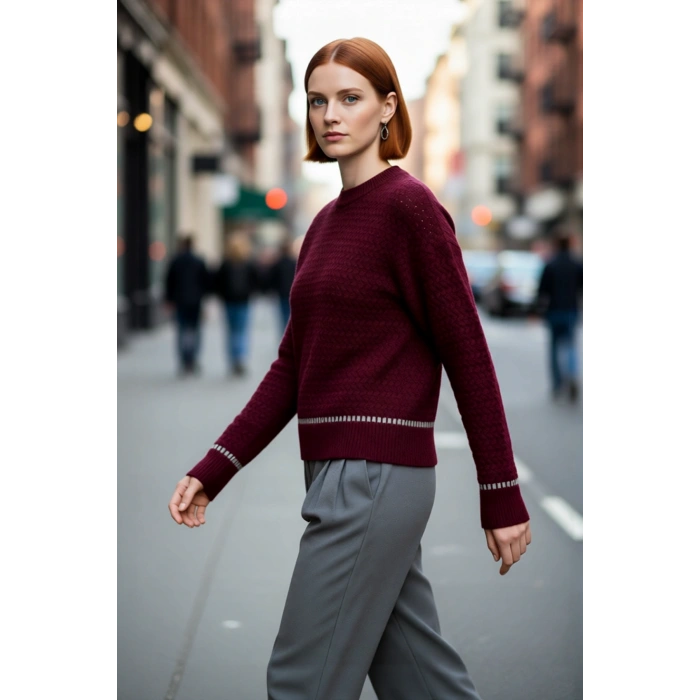 Kadın Oversize Düşük Kol Bisiklet Yaka Triko Kazak Modern Basic Şıklık Günlük Kombinlerin Anahtarı