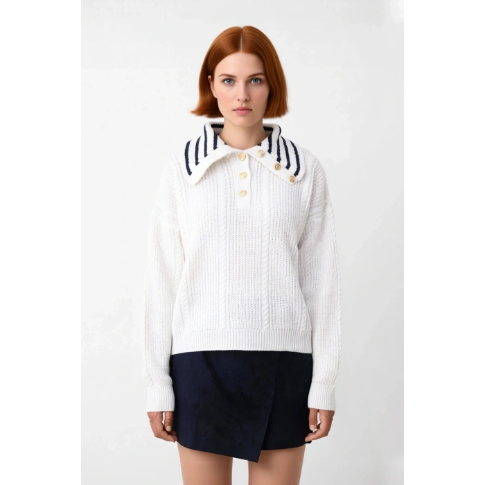 Kadın Oversize Düşük Kol Devrik Yaka Selanik Dokuma Triko Kazak Sonbahar Kış İçin Modern ve Konforlu