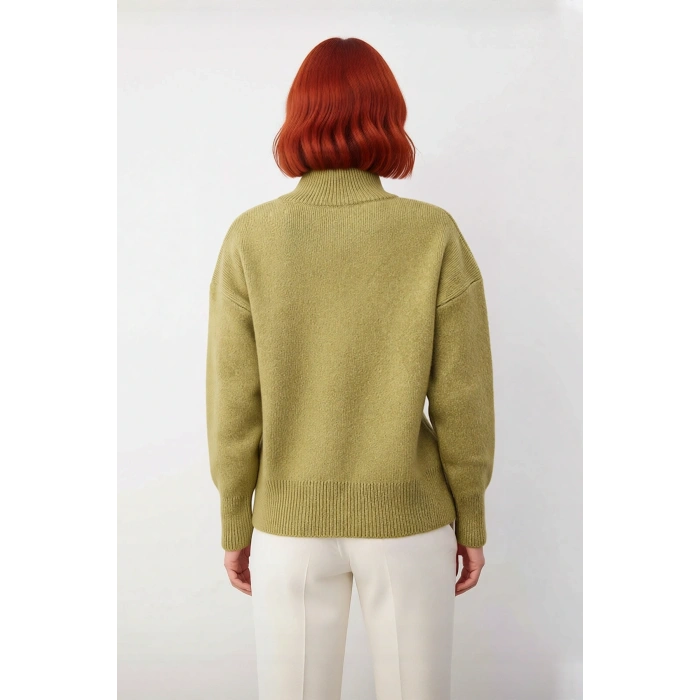 Kadın Oversize Düşük Kol Dik Yaka Düz Triko Kazak Kış ve Sonbahar Şıklığı İçin İdealdir Kaliteli