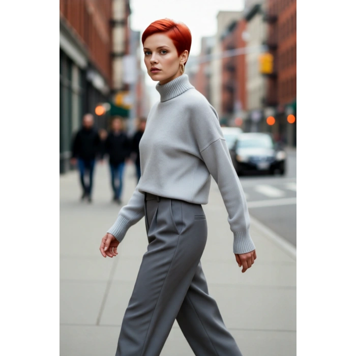 Kadın Oversize Düşük Kol Dik Yaka Uzun Triko Kazak Basic Modern Rahat Kış Günlük Şıklığı Sunar