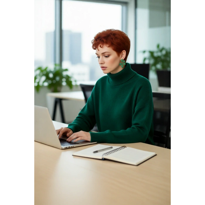 Kadın Oversize Düşük Kol Dik Yaka Uzun Triko Kazak Basic Modern Rahat Kış Günlük Şıklığı Sunar