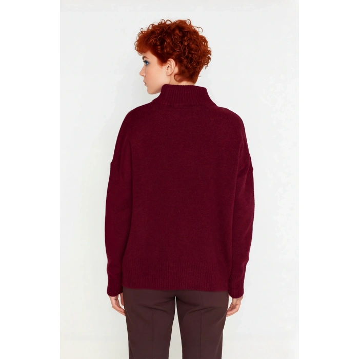 Kadın Oversize Düşük Kol Dik Yaka Uzun Triko Kazak Basic Modern Rahat Kış Günlük Şıklığı Sunar