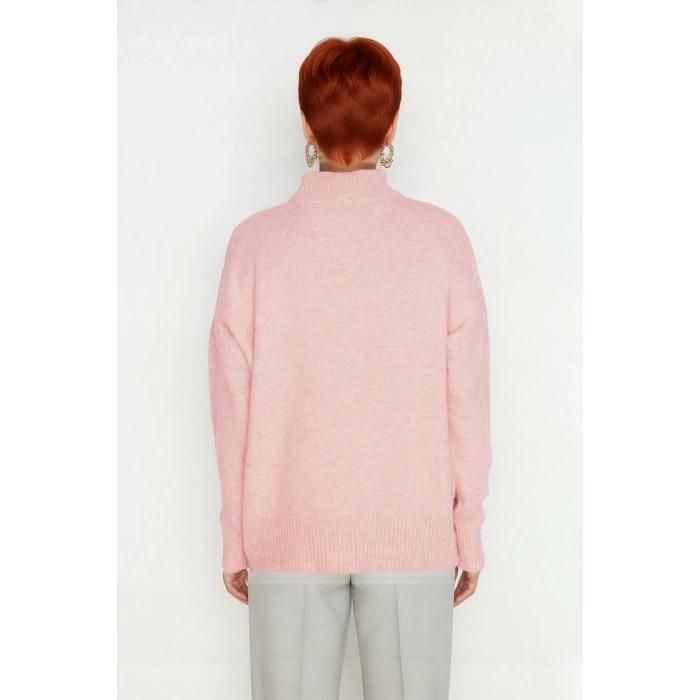 Kadın Oversize Düşük Kol Dik Yaka Uzun Triko Kazak Basic Modern Rahat Kış Günlük Şıklığı Sunar