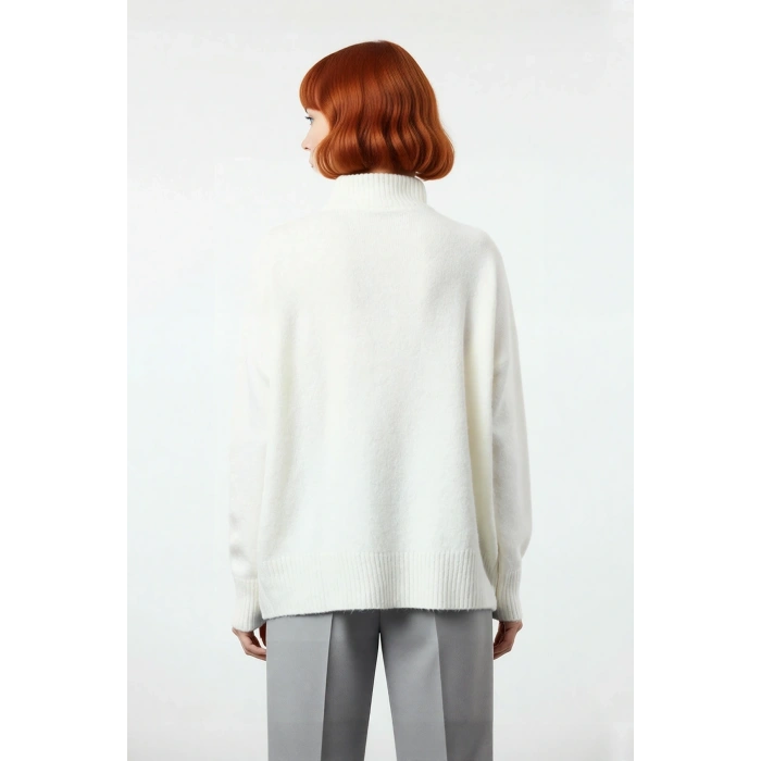 Kadın Oversize Düşük Kol Dik Yaka Uzun Triko Kazak Basic Modern Rahat Kış Günlük Şıklığı Sunar