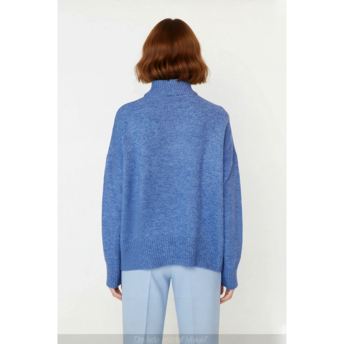 Kadın Oversize Düşük Kol Dik Yaka Uzun Triko Kazak Basic Modern Rahat Kış Günlük Şıklığı Sunar