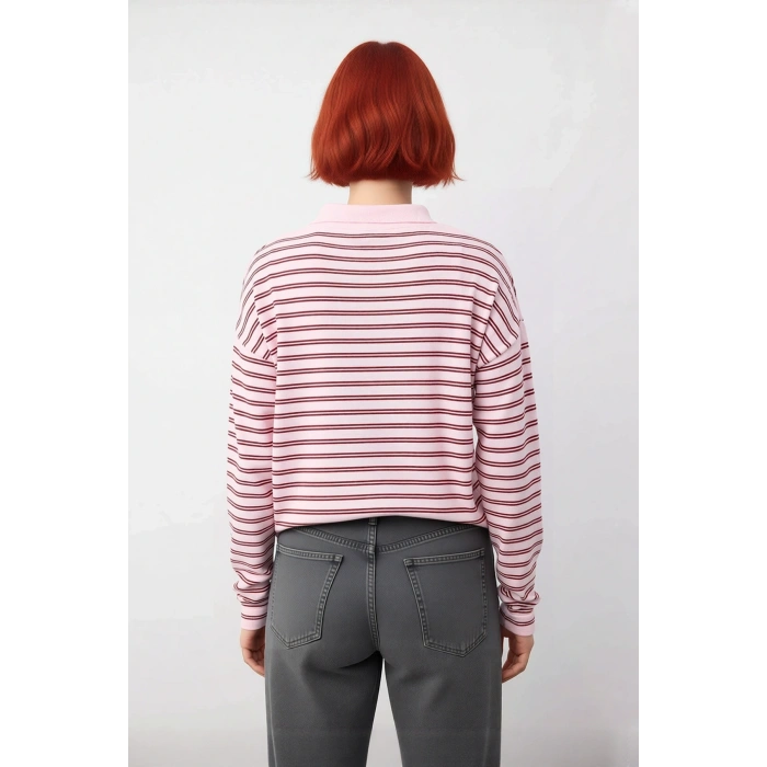 Kadın Oversize Düşük Kol Düz Desen Polo Yaka Triko Kazak Kışlık Kombinlerin Rahat Parçası Kaliteli