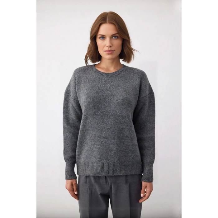 Kadın Oversize Düşük Kollu Bisiklet Yaka Düz Triko Kazak Kışlık Kombinlerin Vazgeçilmezi Kaliteli