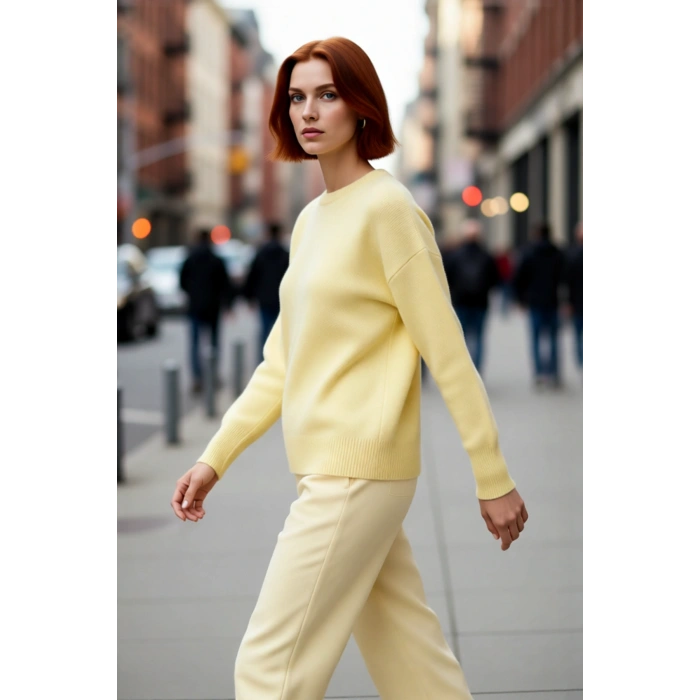 Kadın Oversize Düşük Kollu Bisiklet Yaka Düz Triko Kazak Kışlık Kombinlerin Vazgeçilmezi Kaliteli