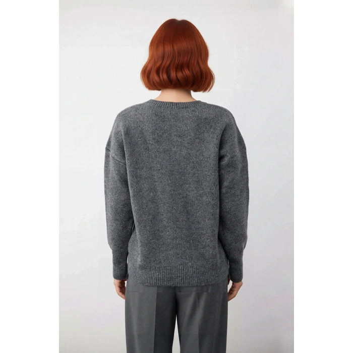 Kadın Oversize Düşük Kollu Bisiklet Yaka Düz Triko Kazak Kışlık Kombinlerin Vazgeçilmezi Kaliteli