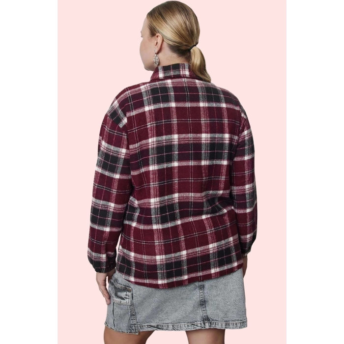 Kadın Oversize Ekose Dokuma Gömlek Büyük Beden Kış Koleksiyonu Günlük Kullanım Özel Günler