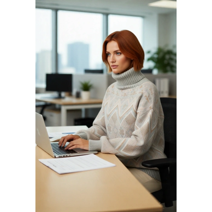 Kadın Oversize Etnik Desenli Balıkçı Yaka Uzun Kollu Akrilik Triko Kazak Kış Günleri Seçimi