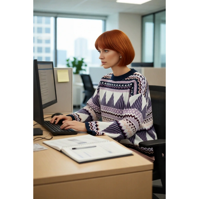 Kadın Oversize Etnik Desenli Bisiklet Yaka Düşük Kol Triko Kazak Kış İçin Şık Ve Rahat Bir Seçim