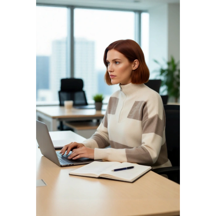 Kadın Oversize Fermuarlı Çizgili Dik Yaka Düşük Kollu Triko Kazak Kış Günleri İçin Şık Seçim