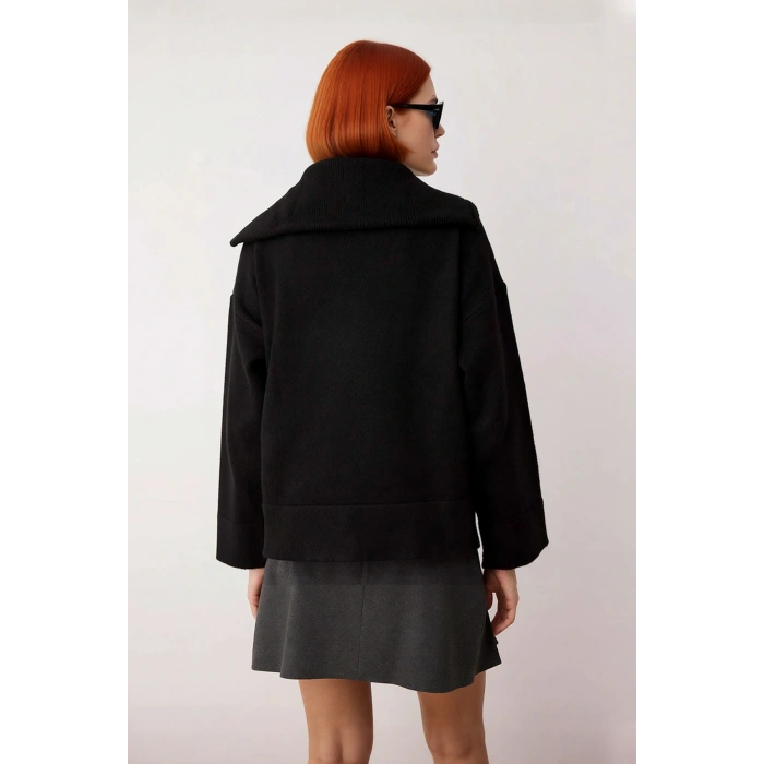 Kadın Oversize Fermuarlı Dik Yaka Triko Kazak Düşük Kol Uzun Kış Günleri İçin İdeal Model