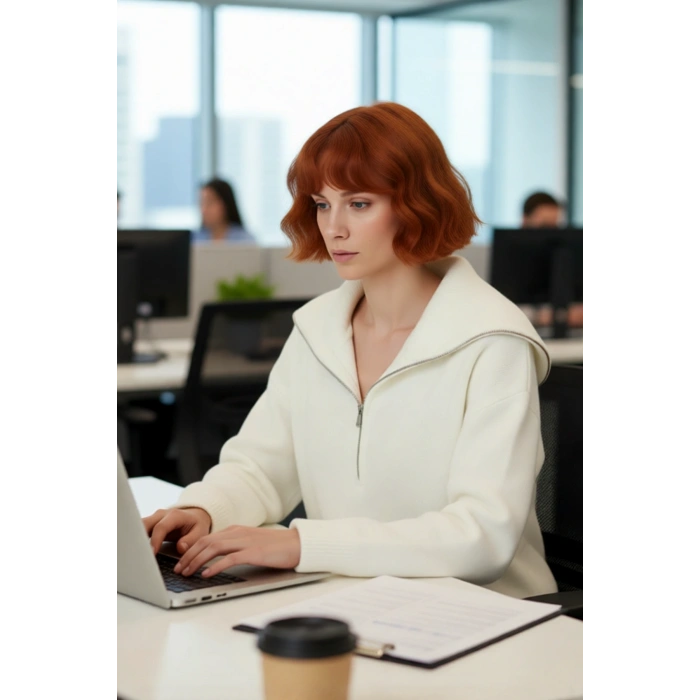 Kadın Oversize Fermuarlı Dik Yaka Triko Kazak Yumuşak Dokusuyla Günlük Konfor ve Şıklık Kaliteli