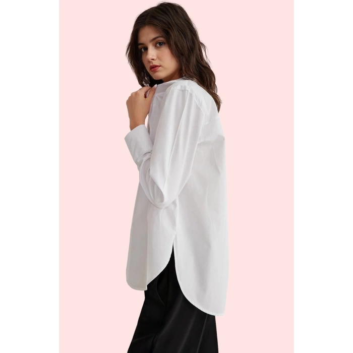 Kadın Oversize Geniş Kalıp Dokuma Gömlek Düz Desen Günlük Kullanım Yaz Aylarının Vazgeçilmezi
