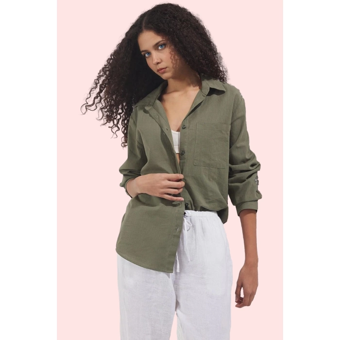 Kadın Oversize Geniş Kalıp Dokuma Gömlek Pamuklu Günlük Kullanım Yaz Aylarının Vazgeçilmezi