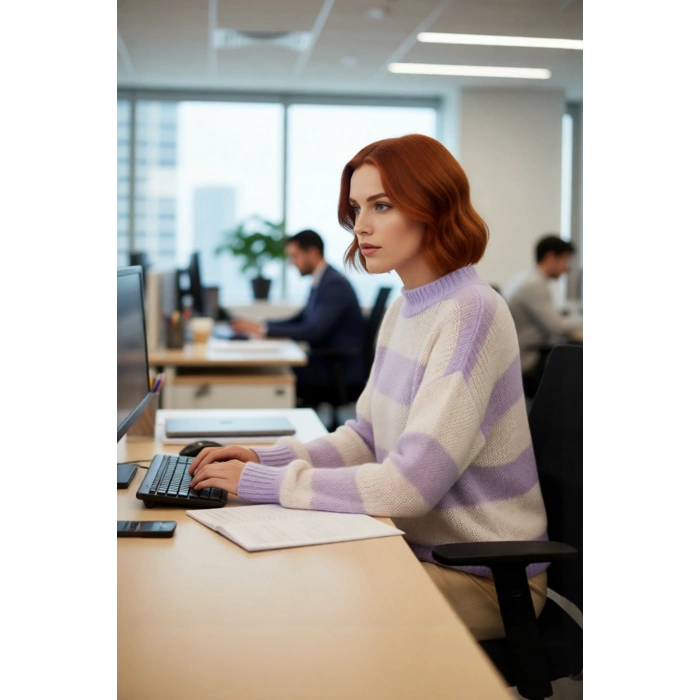 Kadın Oversize Geniş Kalıp İnce Çizgili Triko Bisiklet Yaka Düşük Kol Kazak Kış Sezonu Casual Giyim