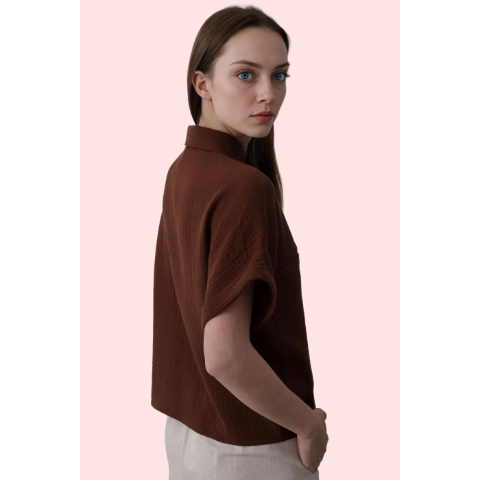 Kadın Oversize Gömlek Yaka Kısa Kollu Pamuklu Günlük Kullanım Hafta Sonu Dayanıklı Malzeme
