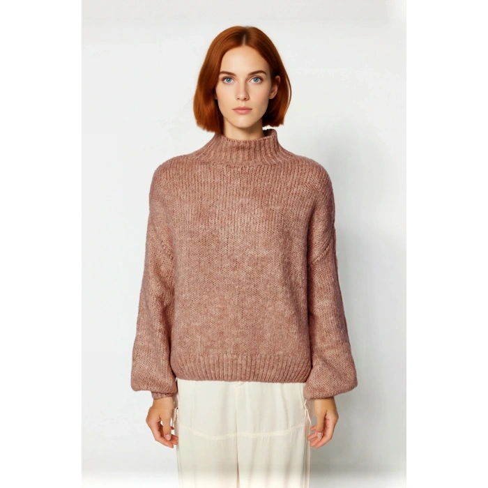 Kadın Oversize Kalın Dik Yaka Triko Kazak Kışlık Soğuk Havalarda Konforlu Günlük Stil Kaliteli