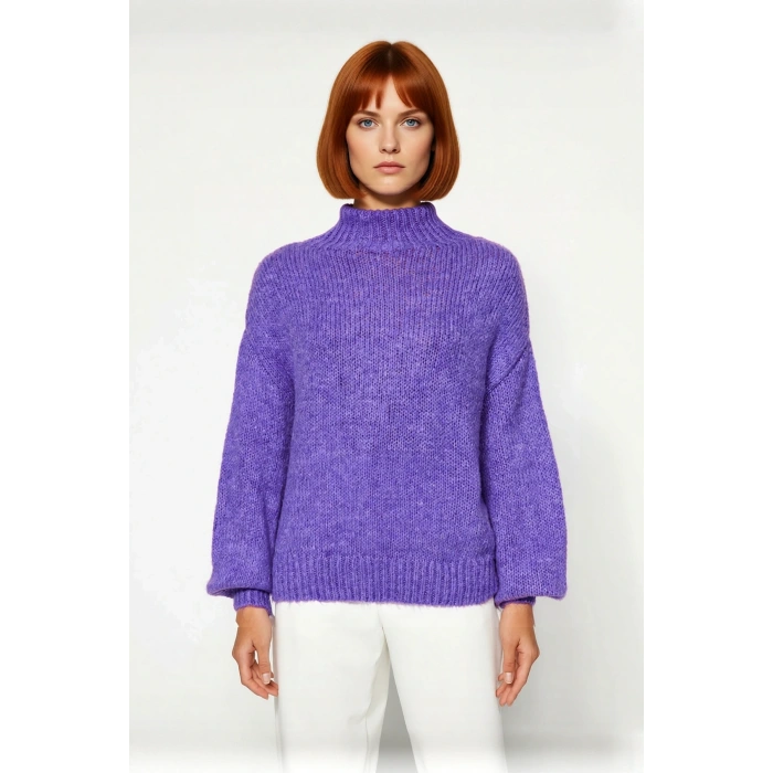 Kadın Oversize Kalın Dik Yaka Triko Kazak Kışlık Soğuk Havalarda Konforlu Günlük Stil Kaliteli